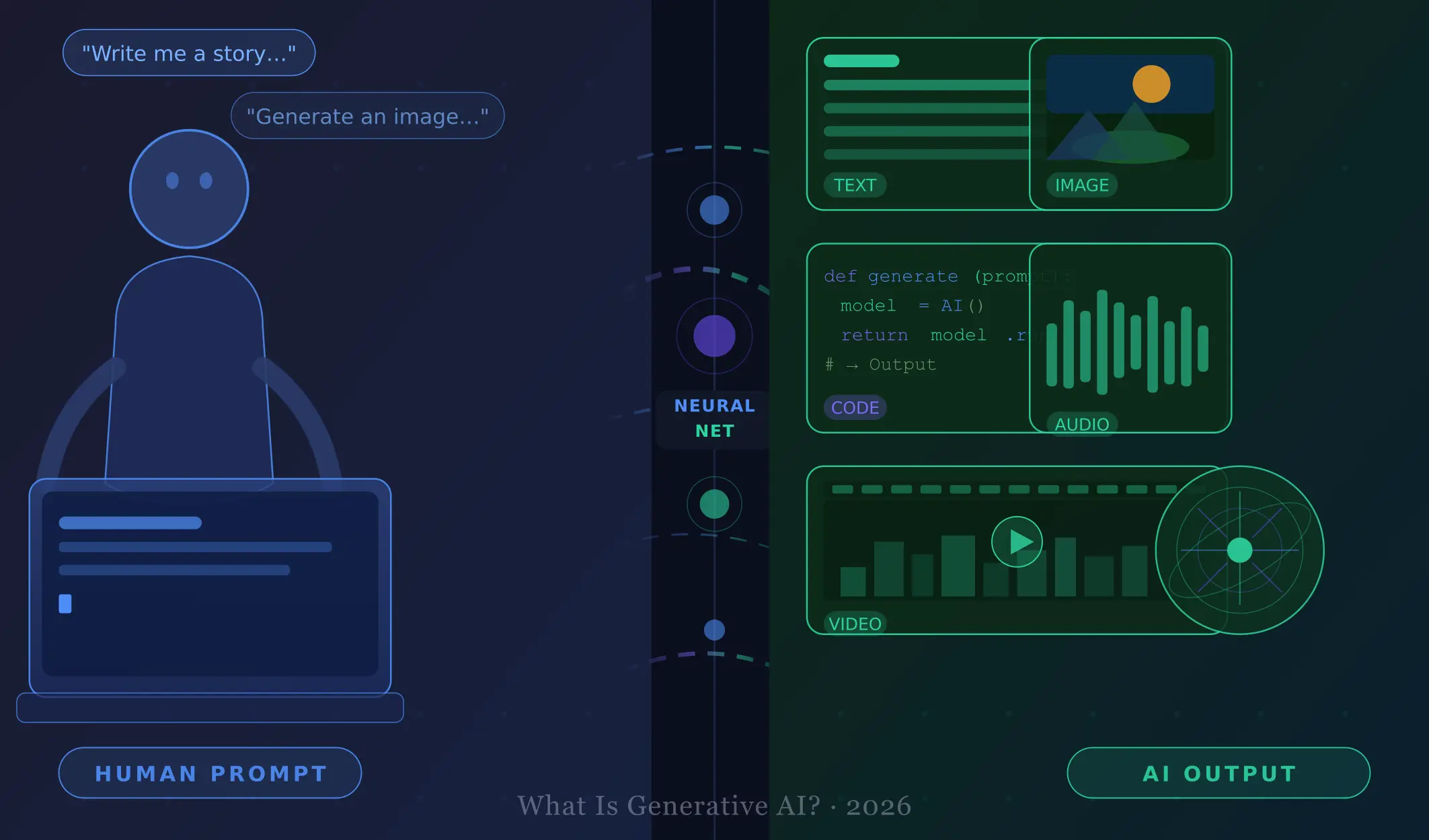 Generative AI video, image, text
