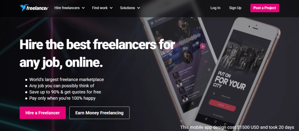 freelance.com platform homepage