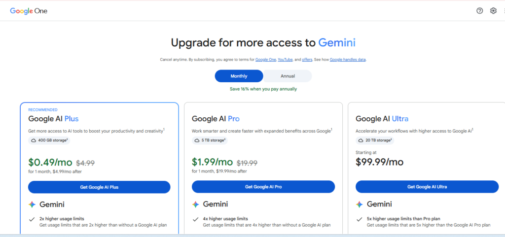 Gemini AI pricing
