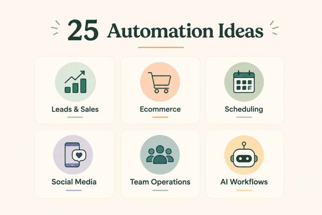 25 Best Make.com Automation Ideas for Small Businesses (2026) 3 25 Make.com automation ideas categories